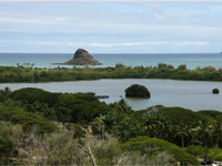 view of the hawaiian fishpond at kualoa ranch from above