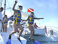 jumping in for a snorkel off of waikiki beach